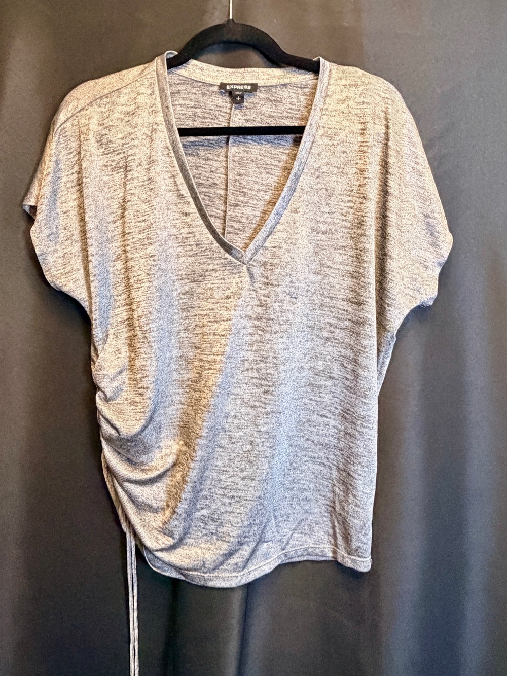 Express Heather Gray V-Neck Side-Tie Short Sleeve Top